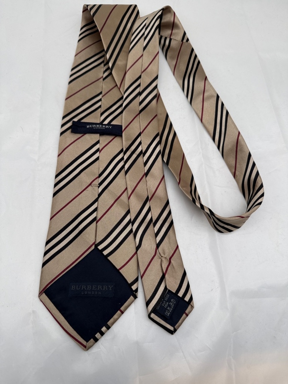 Burberry Beige Tie with Black and Burgundy Diagonal Stripes